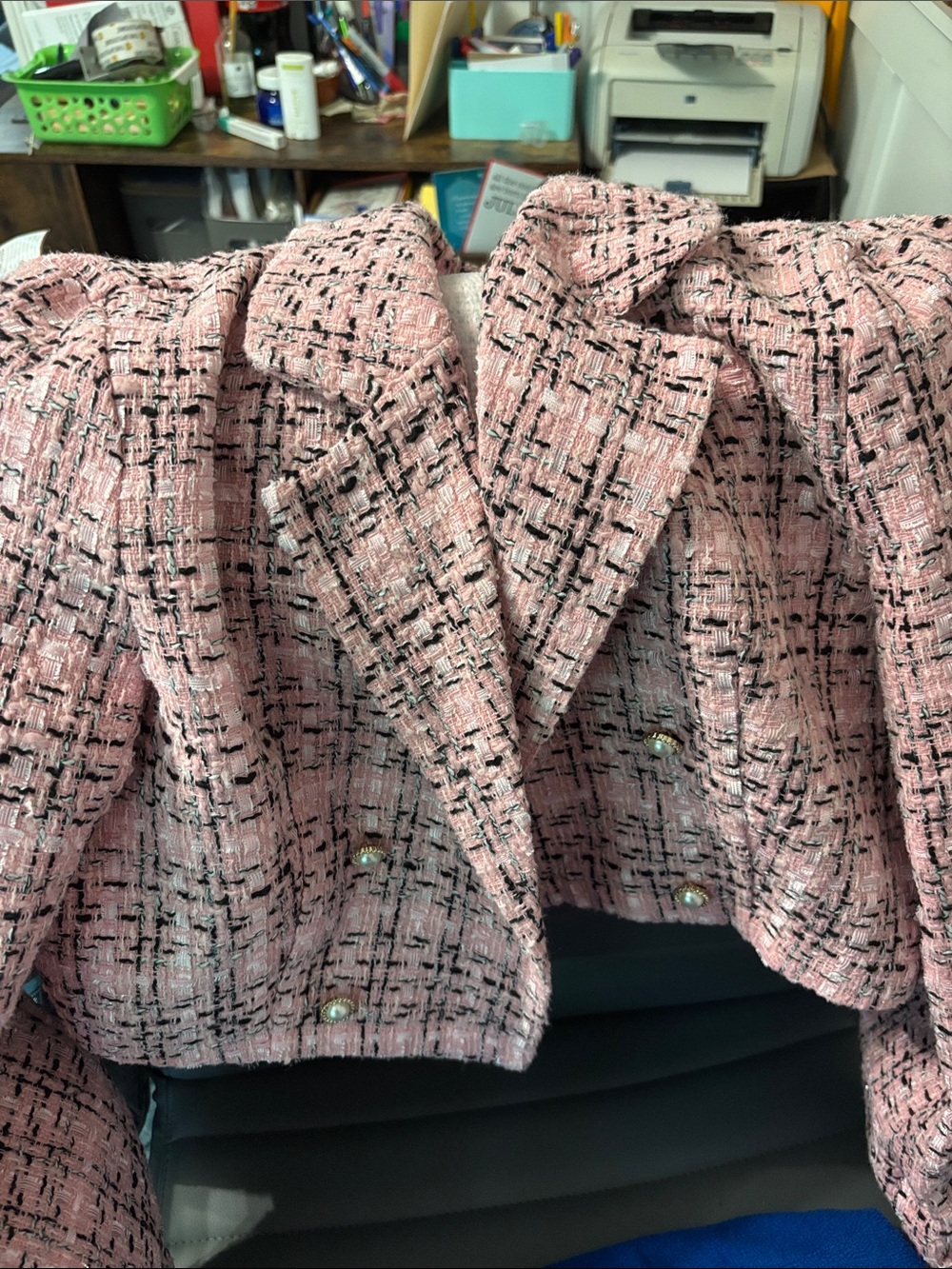 SHEIN Pink & Black Tweed Blazer - Picture 2 of 2